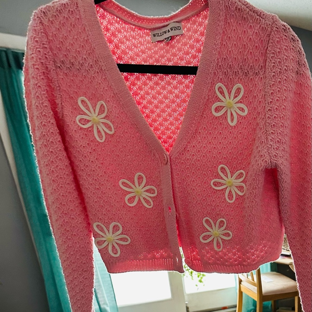 Willow & Wind Pink Cardigan with Floral Design